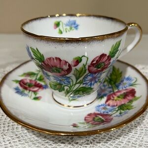Vintage Salisbury Deep Pink Poppies Cup and Saucer